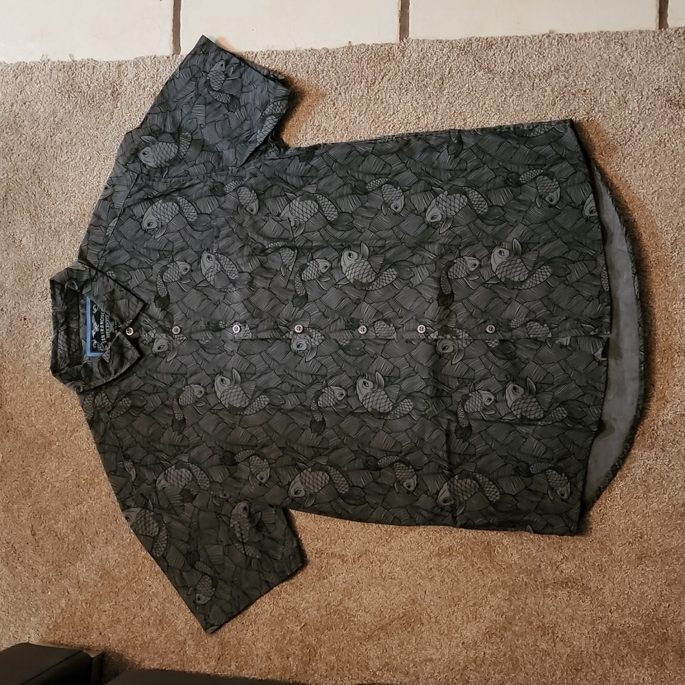 Gray koi-design button down shirt